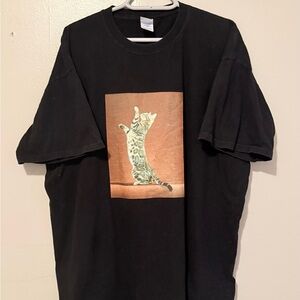 Heavyweight Black T-Shirt with Cat Print